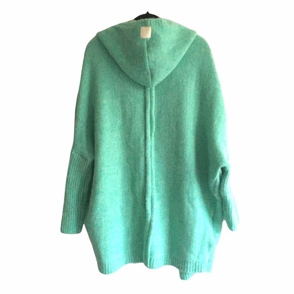 ME GUSTA Wool Open Cardigan Sweater Hood Mint Green L - Picture 2 of 4